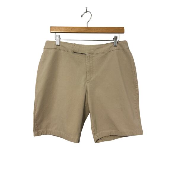Chico’s  Khaki Shorts Tan Women’s  Size 1.5 or Medium Snap Pockets Longer Inseam - Picture 1 of 7